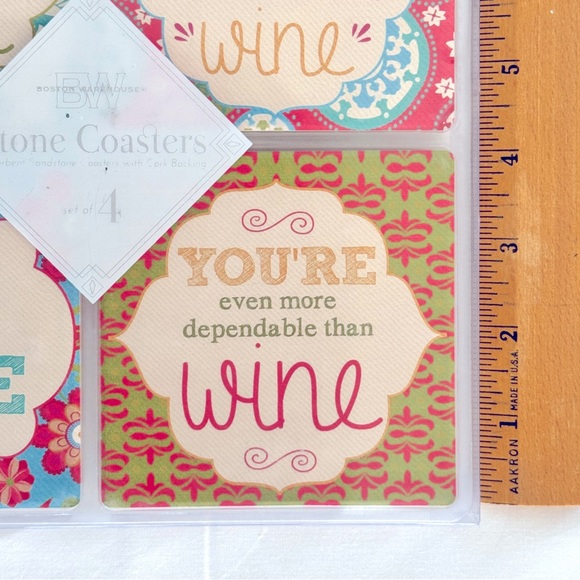 Stone Coasters Gift Set of 4, For “Wine Lovers” NEW NIP - Picture 4 of 7